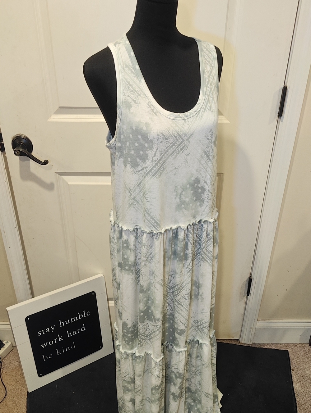 Cupio Sage and White Tie-Dye Handkerchief Print Tank Maxi Dress